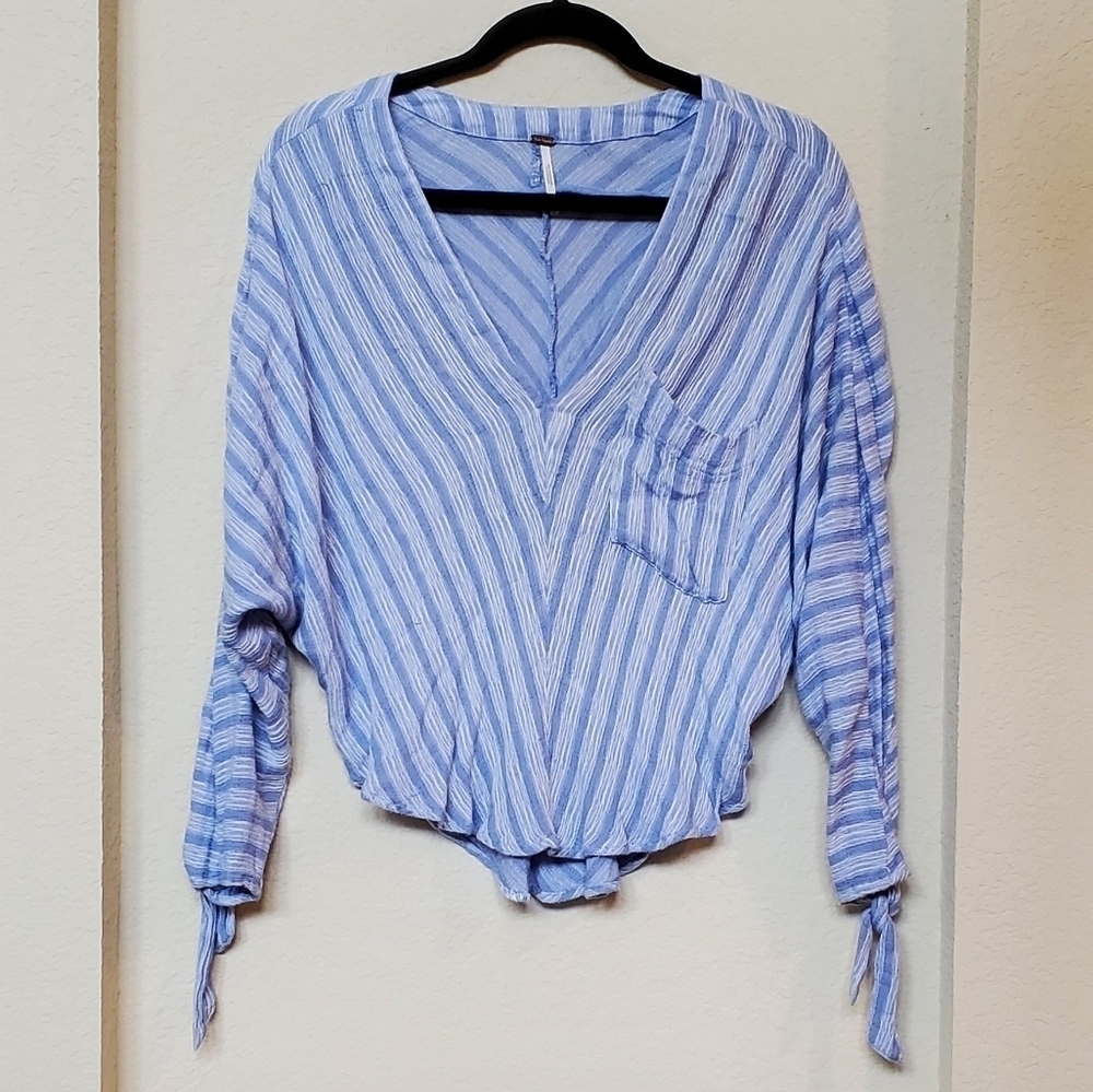 Free People Morning Striped Dolman Tie Sleeve Top Blue & White Size S/P